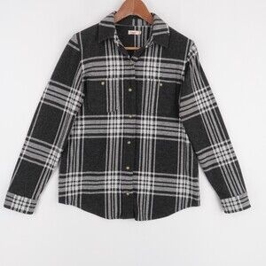 Faherty Legend Sweater Shirt Womens S Dark Gray Plaid Button Up Knit